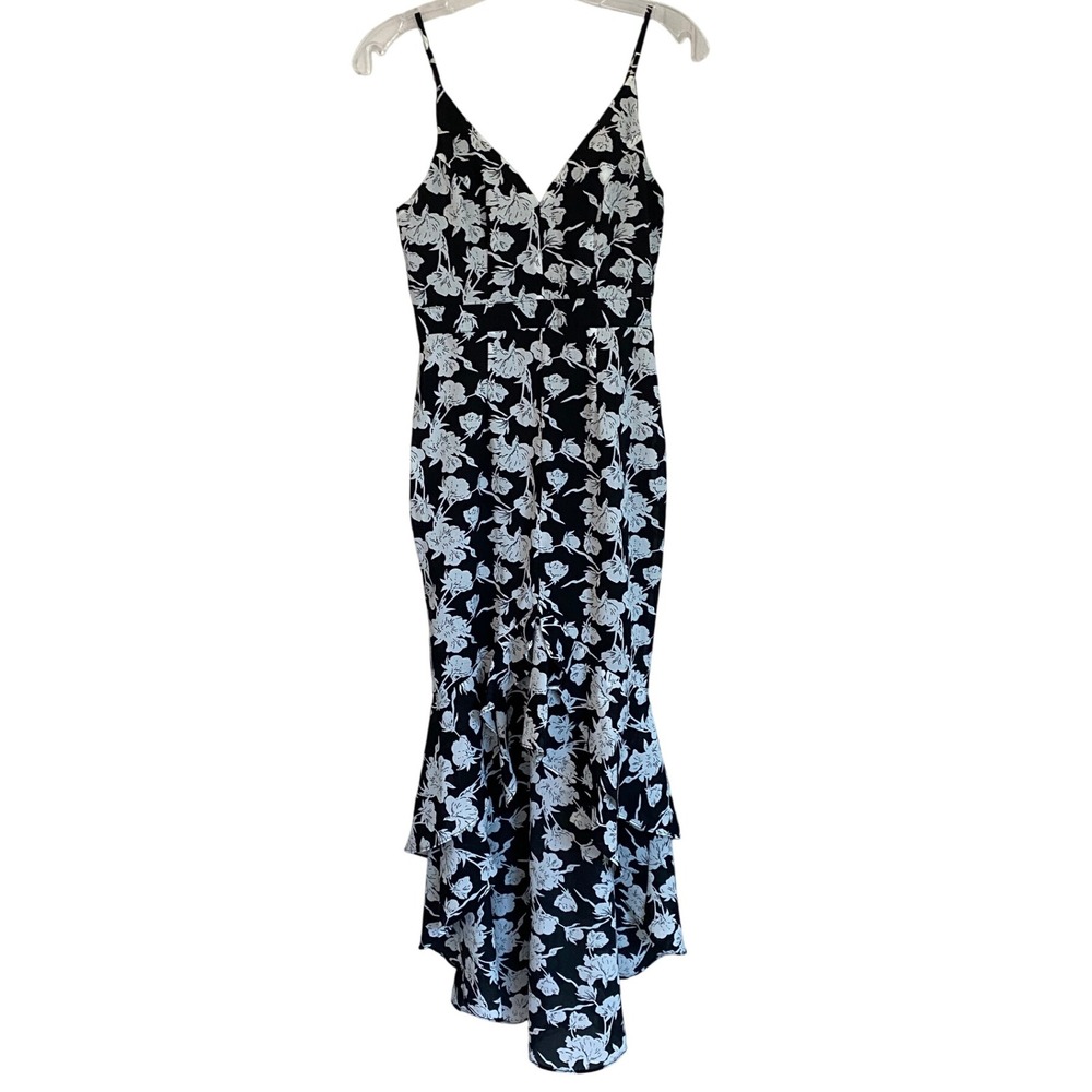 LULUS Women's Darling Daylily White & Black Floral Print High-Low Maxi Dress XS - Picture 6 of 11